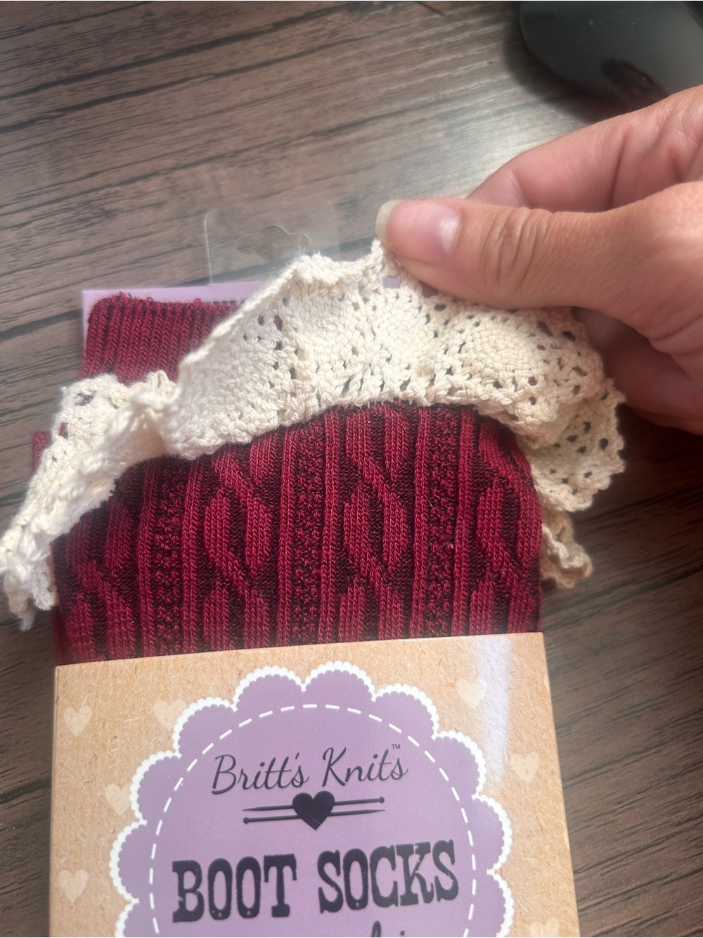 Britt's Knits Women's Lace Cuff Boot Socks - Burgundy - Picture 7 of 7